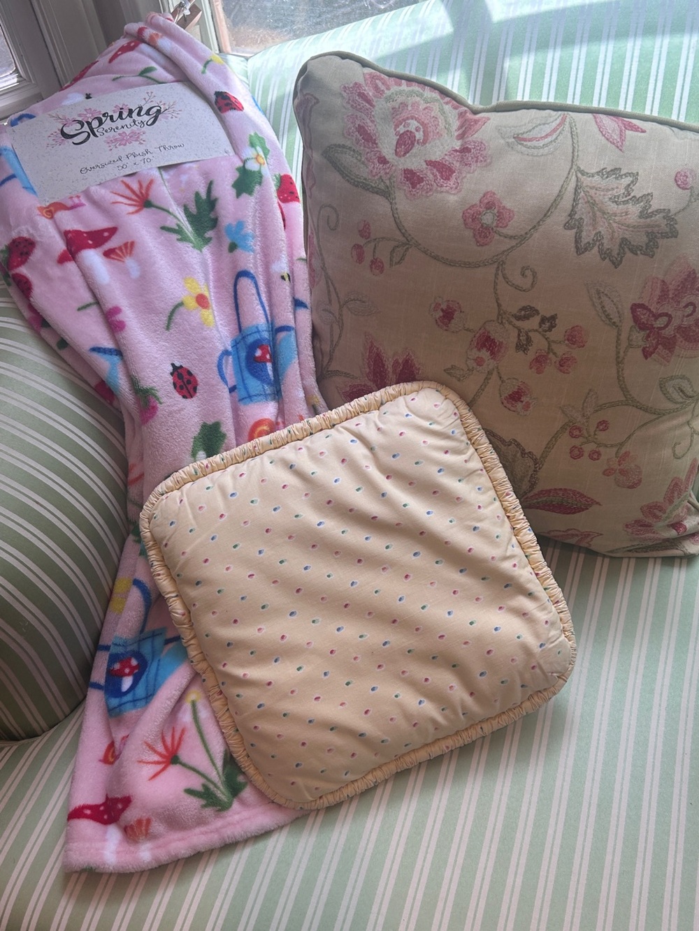 Summer Plush Blanket Spring Blooms Mushrooms Lady Bug Strawberries Pink 50 x 70 - Picture 8 of 11